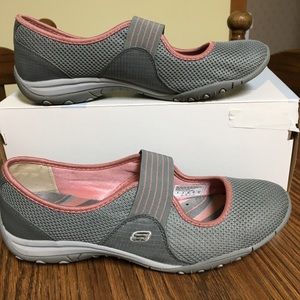Gray and Pink Sketcher Slip on Sneaker